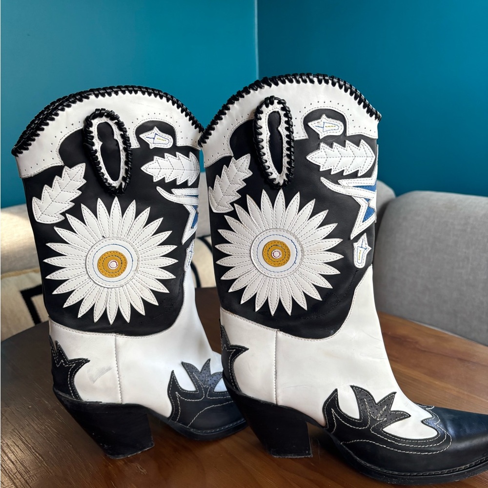 Jeffrey Campbell Black and White Cowboy Boots